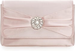 CHARMING TAILOR Evening Bag for Women Pleated Flap Satin Formal Purse Diamantes Brooch Embellished Clutch Blush Pink