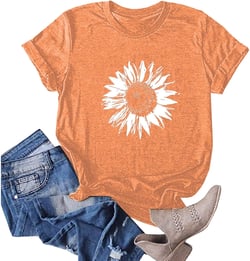 T Shirts for Women,2024 Summer Trendy Cute Dandelion Print Graphic Tees Short Sleeve Shirts,Casual Crewneck Tops XX-Large C-orange