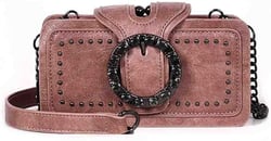 Punk Gothic Multilayer Sandwich Shoulder Bag, Women's Fashion Riveted Diamond Crossbody Bag, PU Leather Vintage Chain Purse Pink