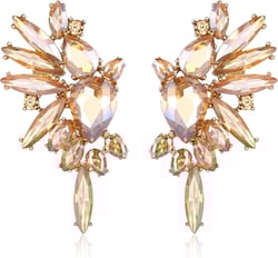 EVER FAITH Vintage Rhinestone Statement Earrings, Fashion Bling Colorful Marquise Drop Crystal Cluster Dangle Pierced Earrings for Women Champagne Gold-Tone