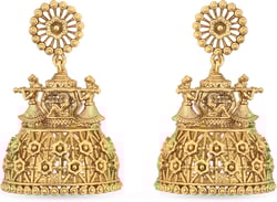 Tarinika Antique Gold Plated Vibhati Jhumkas with Temple Design - Indian Earrings for Women | Perfect for Ethnic Occasions | Traditional South Indian Jewelry | 1 Year Warranty*