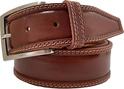 MENS BELT DOUBLE STITCHED 100% ITALIAN SINGLE SKIN HIDE LEATHER 40MM FORMAL CASUAL JEANS TROUSERS CHINOS SHORTS Cognac Tan LARGE-36-38-INCHES