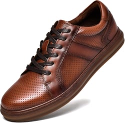 Men's Casual Oxford Sneaker Shoes - Dressy Leather Oxford Sneakers Walking Shoes for Everyday Comfort Work and Leisure 7 Brown Porous