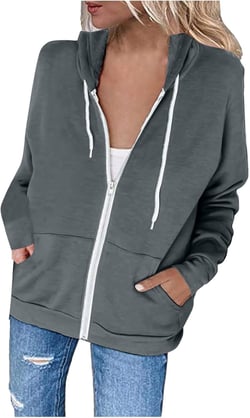 YMADREIG Womens Zip Up Hoodies Casual Hooded Sweatshirts 2024 Fashion Fall Clothes Drawstring Long Sleeve Lightweight Jackets Large A01-dark Gray