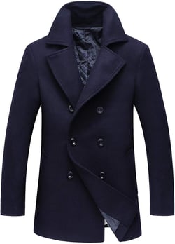 chouyatou Men's Classic Notched Collar Double Breasted Wool Blend Pea Coat XX-Large Dark Blue