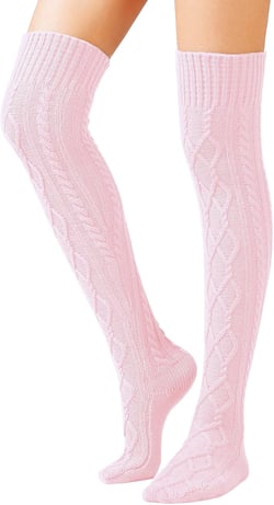 SherryDC Women's Cable Knit Thigh High Boot Socks Extra Long Winter Stockings Leg Warmers One Size Light Pink