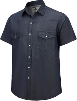 COEVALS CLUB Mens Denim Shirt Western Cowboy Work Pearl Snap Button up Short Sleeve Regular Fit Shirts 3X-Large 05 Dark Blue
