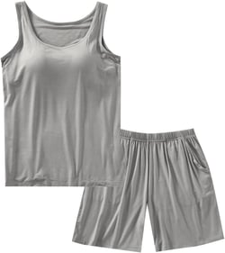 ASHER FASHION Pajamas for Women Two Piece Modal Loungewear Casual Tank Top & Shorts Sleepwear PJ Set with Built-in Bra X-Large Grey