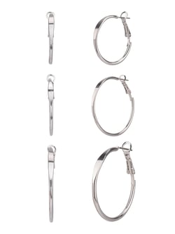 Time and Tru Women's 3 Pair Silver Tone Metal Hoop Earring Set