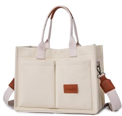 Canvas Tote Bag Everything Tote Bag with Multi Pockets for Women Large Crossbody Mommy Diaper Bag Handbag for School Beige