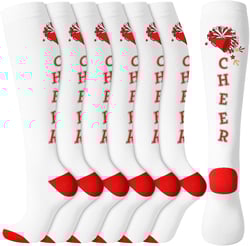 Xtinmee 6 Pairs Cheer Socks for Women Cheerleading Socks Knee High Athletic Socks Cheer Accessories Gifts for Cheerleader