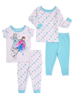 Disney Frozen Frozen Baby and Toddler Girls' Cotton Pajama Set, 4-Piece, Sizes 12M-5T