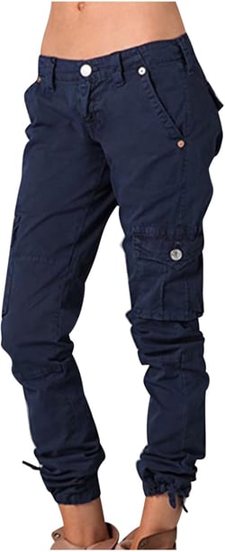 Casual Cargo Pants for Women Summer Low Waisted Tapered Pants Comfortable High Elastic Slacks with Pockets(Plus Size) 3X-Large Blue