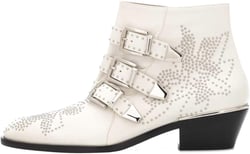 Boots for women, Women's Leather Booties Rivets Studded Shoes Metal Buckle Low Heels Ankle Boots