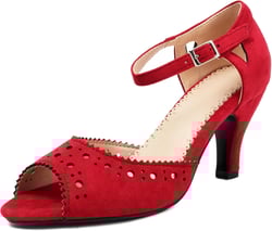 Elerhythm Women's Mary Jane Vintage Ankle Strap Wingtip Peep Toe Brogue Gatsby Heels Retro 1950s Pumps 1920s Victorian Shoes (RED US8)