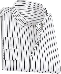 Dndrdhfb Men's Slim Fit Long Sleeve Dress Shirt Single Breasted Striped Office Shirt Large Size Medium 02 White Striped