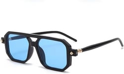 NIDOVIX Vintage Square 70s Aviator Sunglasses for Women Men Retro Classic Flat Aviator Frame Sun Glasses UV Protection 03 Black/Clear Blue 52 Millimeters