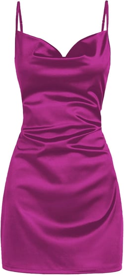 ZAFUL Women's Satin Sleeveless Spaghetti Strap Mini Dress Sexy Slip Cowl Neck Silky Cocktail Party Dresses 1-purple Red X-Small