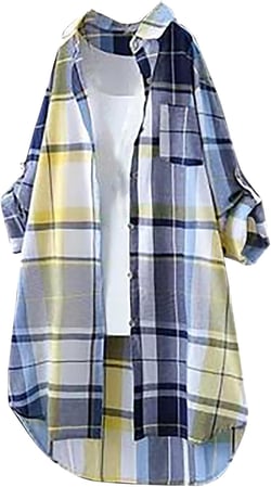 Plaid Shirts for Women 2024 Fall Long Sleeve Open Front Oversized Lightweight Shirts Loose Fit Comfy Flannel Shirt Ye2 #2 3X-Large