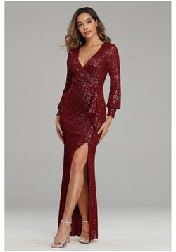 Top Quality Luxury Sequins Evening Gown Dress Elegant Women V-neck Split Mermaid Dresses