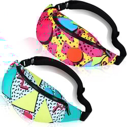 Sotiff 2 Pcs 80s 90s Fanny Pack Retro Waist Packs for Men Women Adjustable Casual Waist Bag Neon Fanny Pack Cute Vintage Hiking Belt Waist Packs for Travel Party Festival Hiking Cycling (Neon Style)
