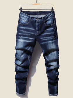 Manfinity Homme Men Cotton Ripped Moustache Effect Skinny Jeans