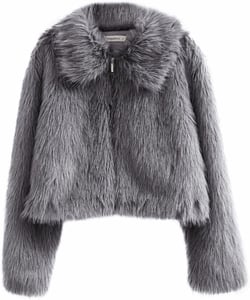 Amazhiyu Womens Faux Fur Zip-Up Cropped Jacket Long Sleeve Warm Winter Coat