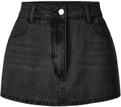 SHENHE Women's Denim Mini Skirt Low Rise Button Zip Fly Casual Y2k Mini Jean Skirt Dark Grey Small