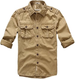 Men Casual Military Cargo Cotton Shirts Linen Camo Long Sleeve Pockets Safari Army Outdoor Tops Large Khaki
