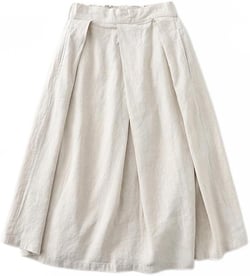 IDEALSANXUN Linen Skirts for Women Vintage Pleated Elastic High Waisted 2024 Summer A Line Midi Skirts with Pockets Medium Beige