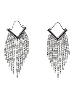 Madden NYC Women's Fashion Hematite Rhinestone Fringe Chandelier Earrings