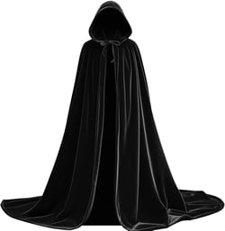Tianlai Velvet Hooded Cape for Cosplay & Halloween Jedi Robe, Wizard Cloak, for Costume Women Medieval Themed Parties (Dark black, S)