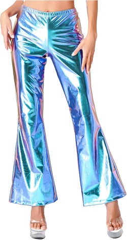iiniim Women's Metallic Wide Leg Flared Pants Palazzo Bell Bottom Disco Rave Dance Hippie Trousers XX-Large Blue