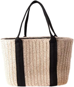 Womens Straw Tote Bag Handbag Large Woven Capacity Top Handle Bag Summer Stylish Straw Basket Bag Beige