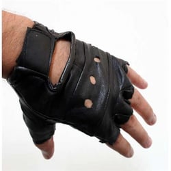 unknown Fingerless Leather Gloves with Wrist Strap S-XXL