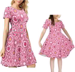POLERO Matching Dresses for Mom and Girls Short Sleeve Family Summer Dress Midi Sundress Girls 5-6 Years Flowers Pink