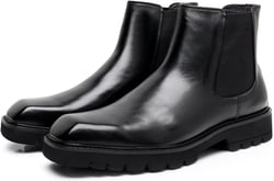 Santimon Chelsea Boots Mens Genuine Leather Square Toe Ankle Boots Prom Wedding Fashion Business Casual Black Dress Boots for Men 8 Black