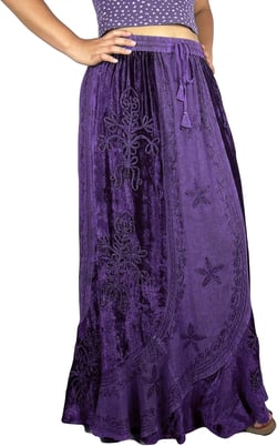 Agan Traders Women's 2024 Fall Winter Rayon Velvet Vintage Boho Embroidered High Waist Maxi Skirt - Long Skirts for Women Large-X-Large Purple