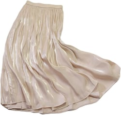 CHARTOU Womens Silky Lustrous Elastic Waist Pleated Accordion Midi Long Skirts One Size Beige