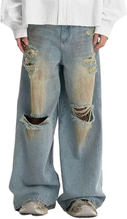 Unisex Y2K Baggy Jeans Loose Fit Ripped Distressed Jean Relaxed Skateboard Denim Pants with Holes Small Blue