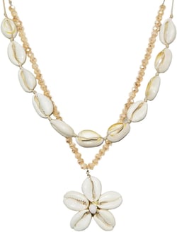 MIFYNN Boho Crystal Shell Necklace Layered SeaShell Flower Pendant Necklace Hawaiian Style Braided Rope Necklace Summer Beach Party Jewelry for Women A