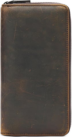 Long Wallet for Mens, Genuine Leather Clutch Large Capacity Card Case with Zip Coin Pocket with Wrist Strap Coffee