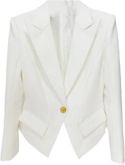 Women's Single Button Solid Jacket Slim Fitting Single Button Lapel Notched Blazer X-Large White