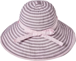 Home Prefer Baby Toddlers Beach Sun Hat Rollable Brim Bowknot Stripe UV Sun Protection Hat for Girls Woven Bucket Hat 4-8 Years Pink
