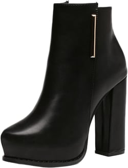 Women's Platform Round Toe Waterproof Ankle Boots Side Zipper Chunky High Heeled Warm Winter Booties Shoe 5 Black1