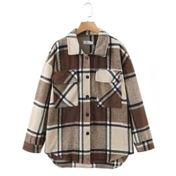 Women T-Shirt Autumn Women's Woolen Plaid Shirt Coat