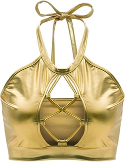 Womens Shiny Metallic Halter Tank Vest Bra Crop Tube Top Sexy Outfits for Festival Rave Dance Clubwear