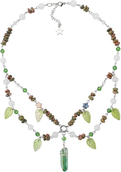 MOSTORY Woodland Ren Faire Necklace - Green Beaded Crystal Necklaces for Women Forest Leaf Layered Charm Choker for Princess Renaissance Cosplay Halloween Accessory Fantasy Photo Shoot