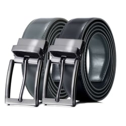 Mio Marino | Men's Chameleon Buckle Leather Belt - Obsidian & Ash, Size: 44 (Waist: 42)