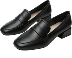 Betastella Womens Square Toe Chunky Block Low Heel Loafers Pumps Classic Slip On Work Office Casual Dress Shoes 6.5 1 Black